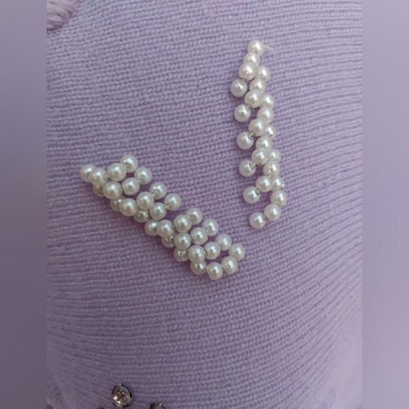 Vintage 80s Women's 100% Cashmere lavender Sweater EMBELLISHED pearl purple - Picture 7 of 9